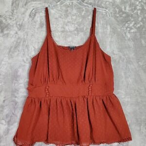 Torrid Babydoll Cami Top Women 1X Rust Swiss Dot Smocked Peplum Fairy Grunge Y2K